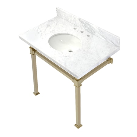 Kingston Brass KVPB36MOQ7 36-Inch Carrara Marble Console Sink, Marble White/Brushed Brass KVPB36MOQ7